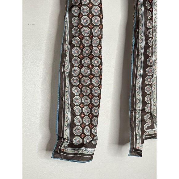 sally gee silk scarf brown teal medallion print 8.5x24" made in japan Vintage - Picture 3 of 7